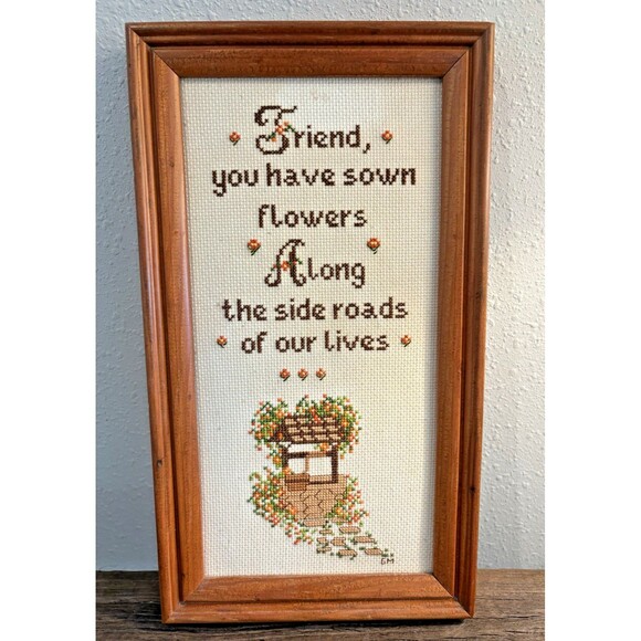 Vintage Cross Stitch Friend and Completed No Glass 13.5X7.5 Inches - Picture 2 of 11
